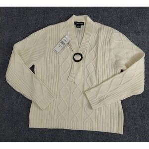 Norton Mcnaughton Sweater Womens Large Beige Country Luxe Cable‎ Tie Fisherman